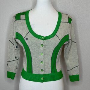 ELHOFFER‎ DESIGN Cropped Cardigan Sweater MEDIUM Green Baby Bot D-O Cosplay
